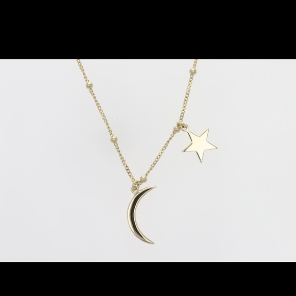 14k Solid Gold Moon and Star Beaded Necklace…